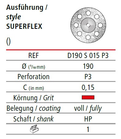 Perforuotas deimantinis diskas 9 mm. D190S 015 P3 HP, 1 vnt.
